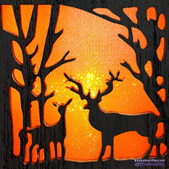 LED Wooden Candle Box with Snowflake & Forest Design | 5″×5″×5″ | Birch White - Picture 10 of 17